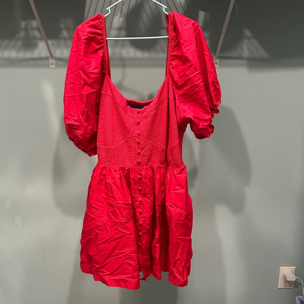 Like new- Red Puff Sleeve Dress - Picture 2 of 7